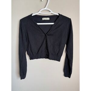 Rimehouse Womens Black Cropped Cardigan Sweater Dark Academia Preppy Goth Basic